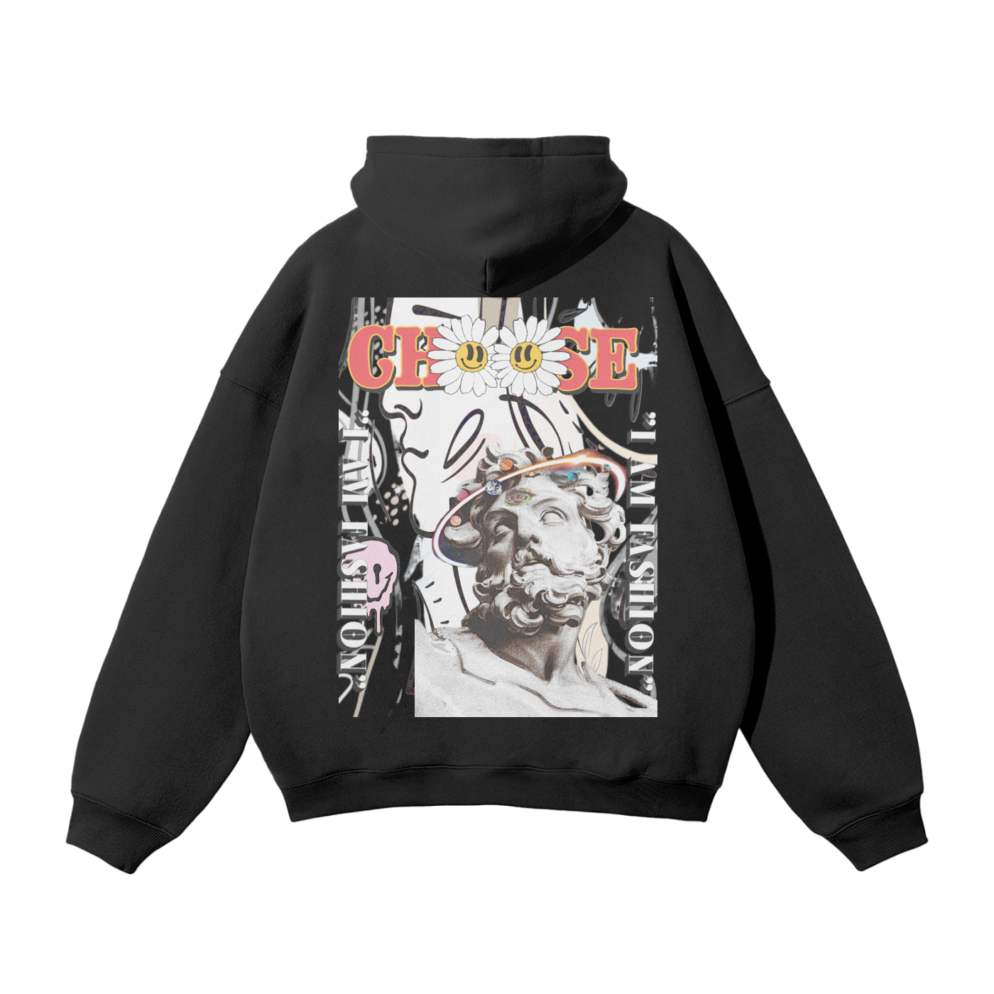 "I AM FASHION" - Streetwear Oversized Black Fleece Hoodie