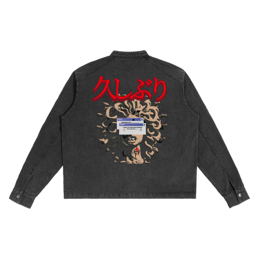 (𝓹𝓻𝓮𝓶𝓲𝓾𝓶) "Nothing will Conquer you" Denim Vintage Washed Jacket