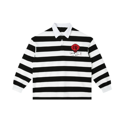 IAF Black & White Stripe Rugby Polo Shirt