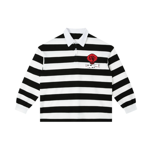 IAF Black & White Stripe Rugby Polo Shirt