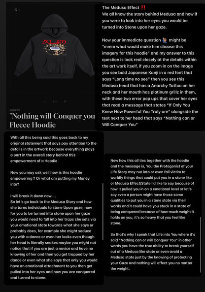 (𝓹𝓻𝓮𝓶𝓲𝓾𝓶) "Nothing will Conquer you" Fleece Hoodie